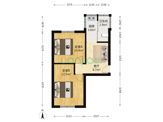香松街 2室1厅1卫 46平方