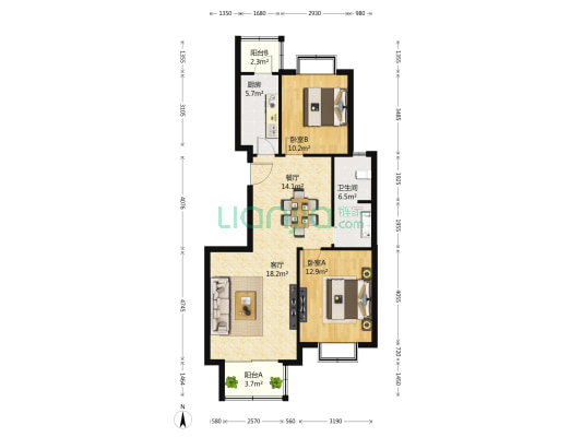定海园一里 2室2厅1卫 102平方