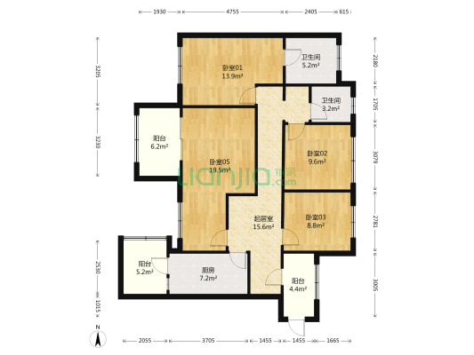 鲁能公馆1区 4室1厅2卫 107平方