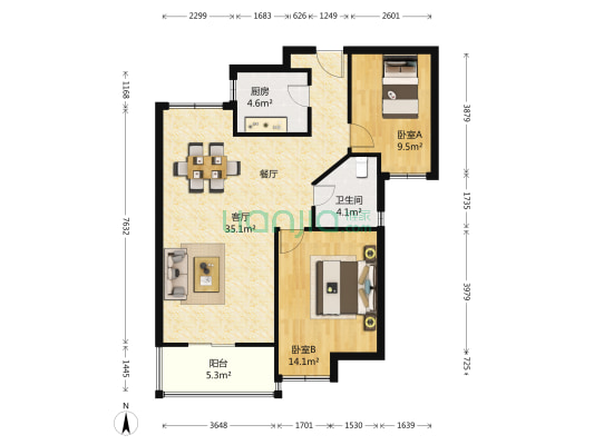 绿地望海新都 2室1厅1卫 87平方