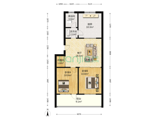 黄家社区北区 2室1厅2卫 80平方