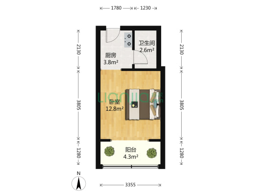 QQ公寓 1室0厅1卫 32平方