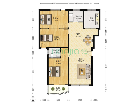 华瑞紫玉苑 3室2厅2卫 134平方
