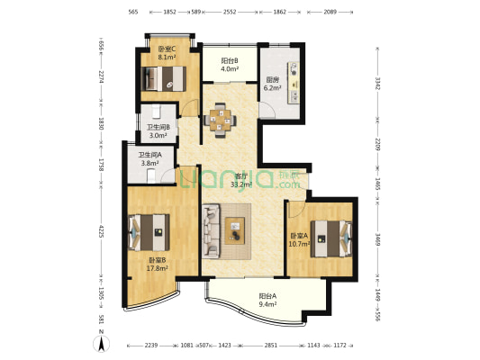 星海云顶花园 3室1厅2卫 125平方