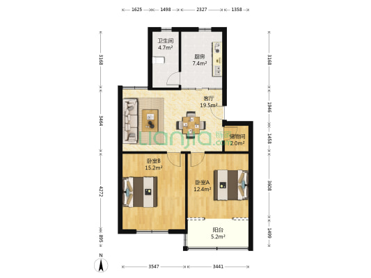 劳动街201号 2室1厅1卫 77平方