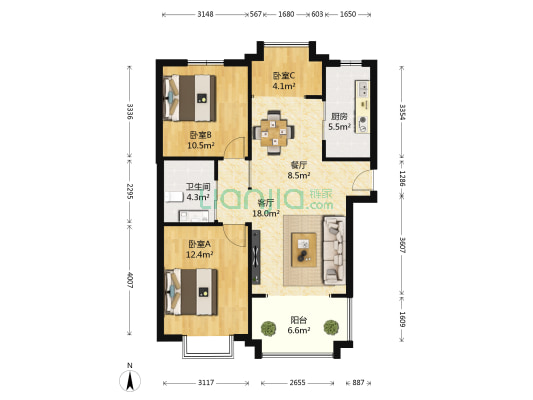 国瑞城爵仕苑 3室2厅1卫 95平方