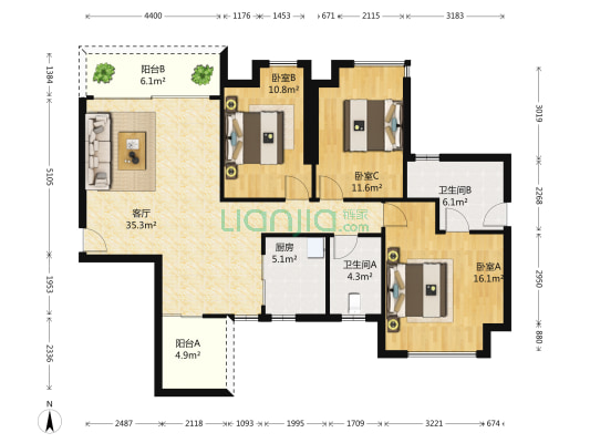 金泽豪庭一期 3室1厅2卫 130平方