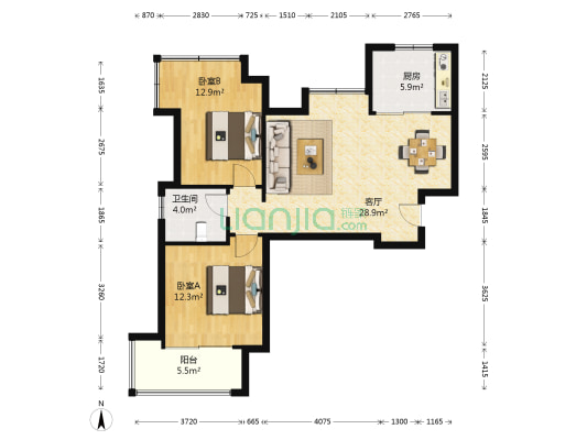 海信都市阳光 2室1厅1卫 92平方