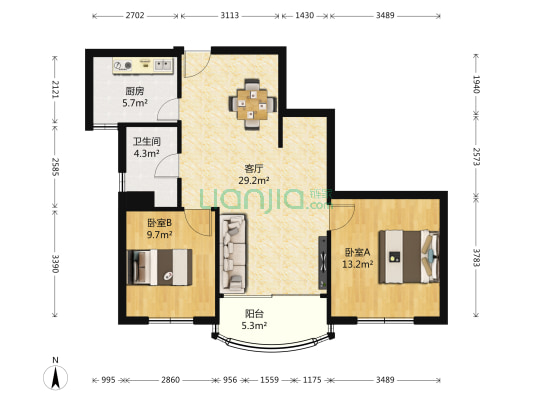 延和大厦 2室1厅1卫 85平方