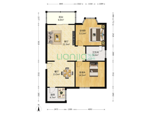 丰盛园 2室2厅1卫 93平方