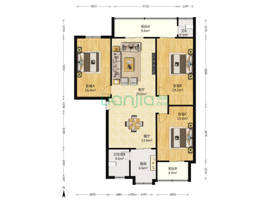 石家庄第一粮库宿舍 3室2厅2卫 155平方