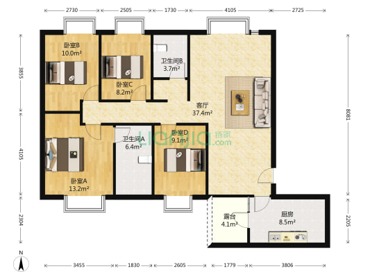 西雅图 4室1厅2卫 139平方