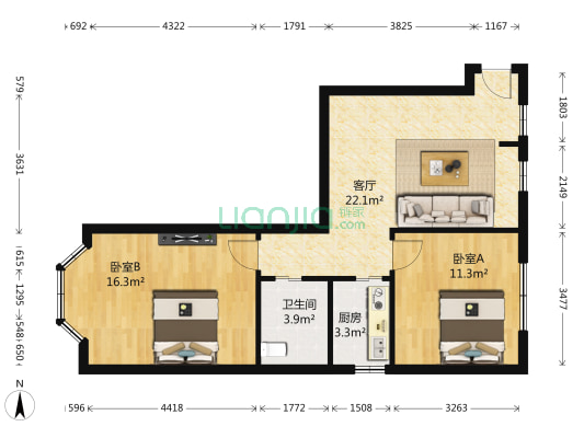 甘泉公寓 2室1厅1卫 80平方