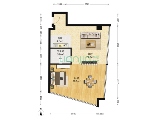 美利山 1室1厅1卫 99平方