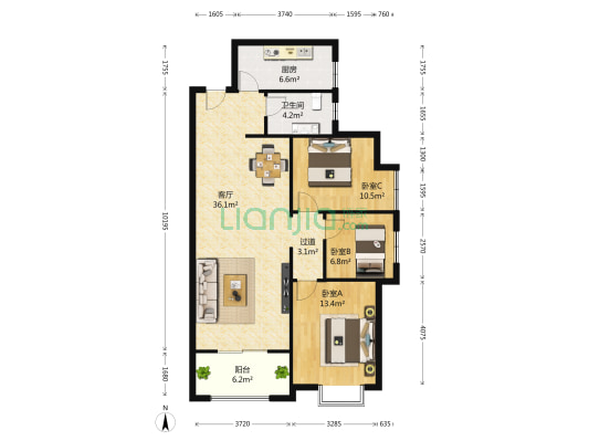 新福兴理想城 3室1厅1卫 107平方
