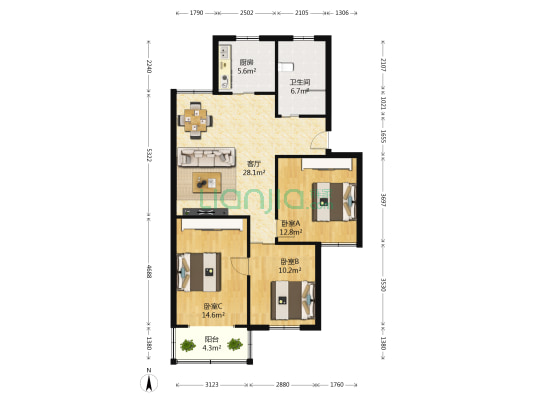 梅艳新村 3室1厅1卫 99平方