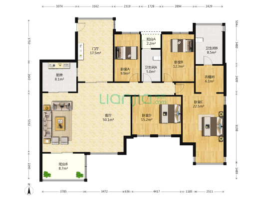 万科东海岸二期 4室1厅2卫 191平方