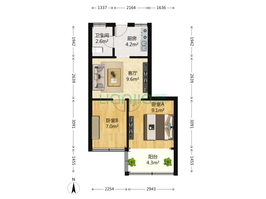 环东公寓 2室1厅1卫 58平方