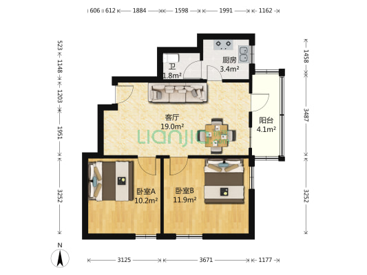 赤岗西路 2室1厅1卫 58平方