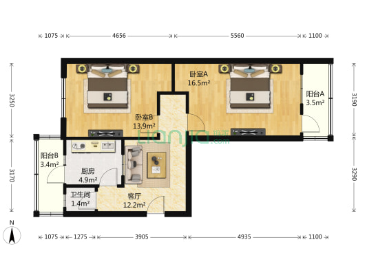 纬二路22号 2室1厅1卫 70平方