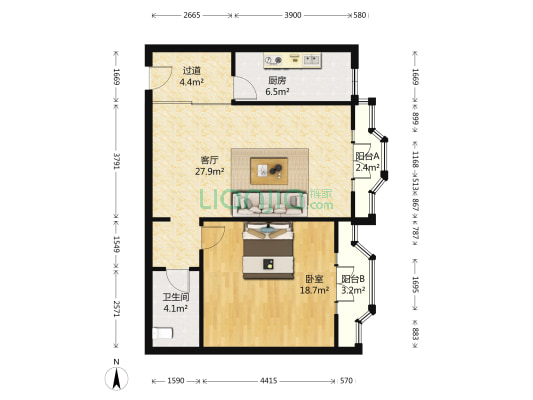 阳光新干线 1室1厅1卫 86平方