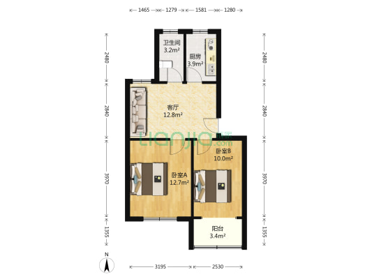 盛江花苑银杏园 2室1厅1卫 63平方