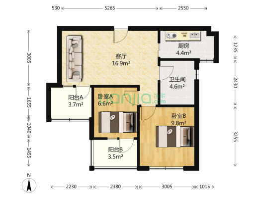 沈家湾花园小区 2室1厅1卫 63平方