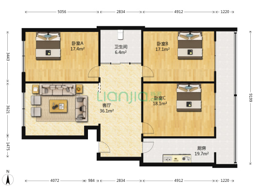 华伦小区 3室1厅1卫 140平方