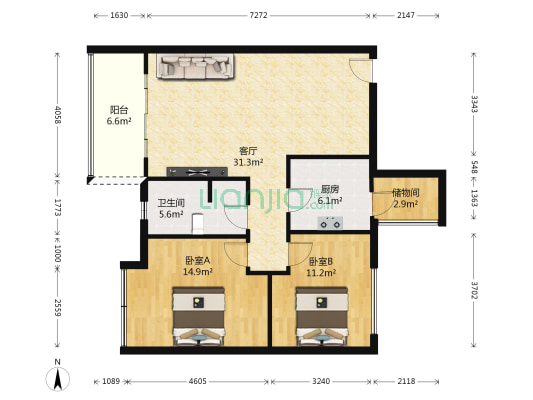 滨江河畔 2室1厅1卫 87平方