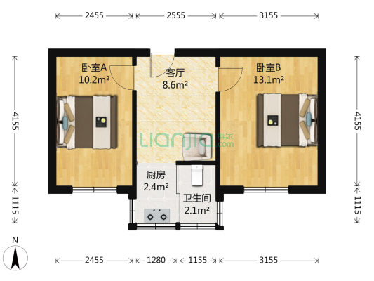 红粉路 2室1厅1卫 53平方