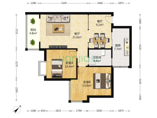 美的林城时代南区 2室2厅1卫 89平方