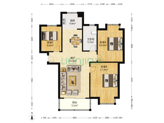 群星苑四区 3室1厅1卫 123平方