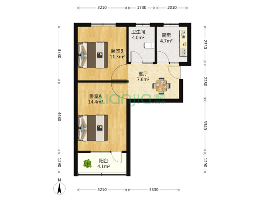 凌桥一村 2室1厅1卫 54平方