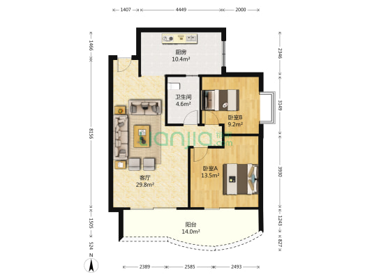 升伟新天地 2室1厅1卫 87平方