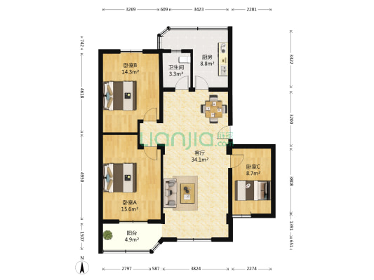 吉祥楼 3室1厅1卫 111平方