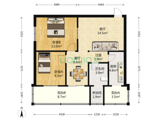 卫生路3号院 2室2厅2卫 78平方