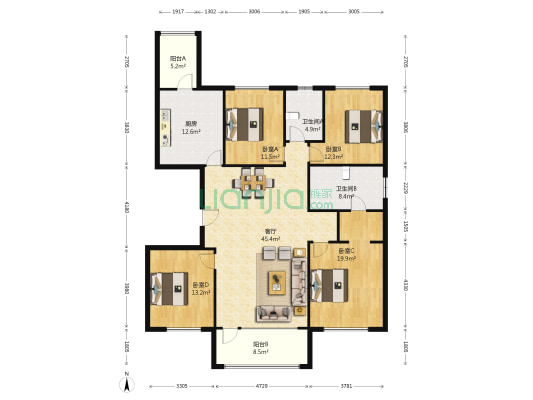 朗诗绿色街区 4室1厅2卫 183平方