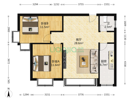 欧洲映像二期 2室1厅1卫 85平方