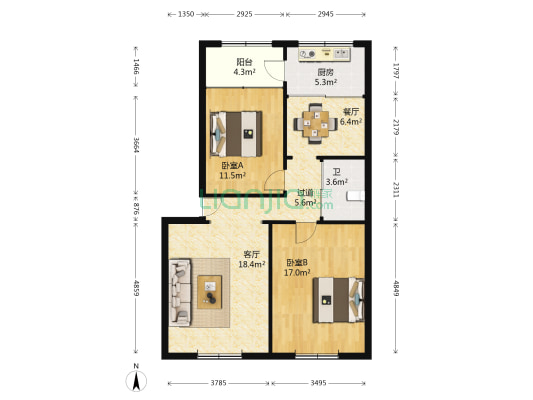 象园新村 2室2厅1卫 94平方