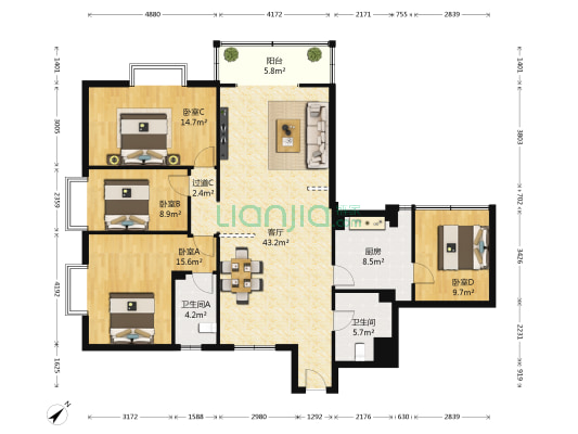 紫东苑 4室1厅2卫 149平方