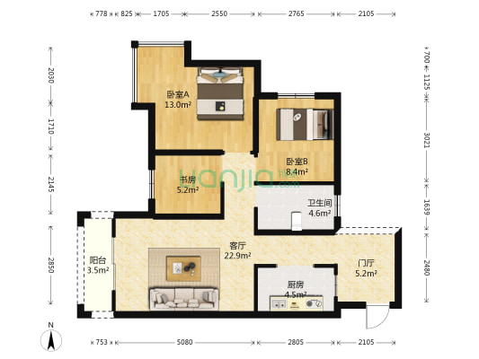 第三城紫香园 3室1厅1卫 87平方
