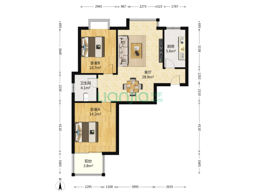 中铁尚都城 2室1厅1卫 89平方