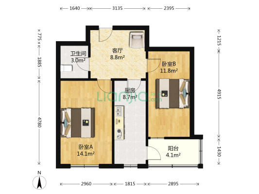 珠江帝景 2室1厅1卫 67平方
