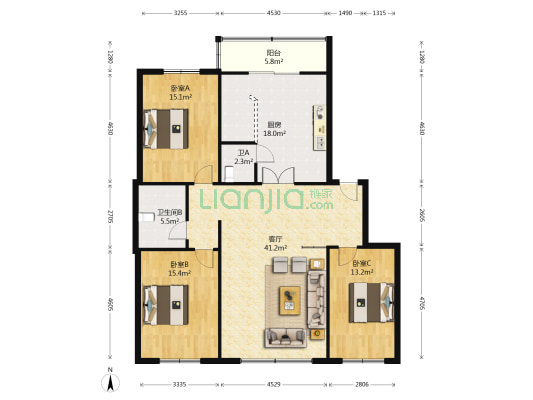 沈水小区 3室1厅2卫 145平方
