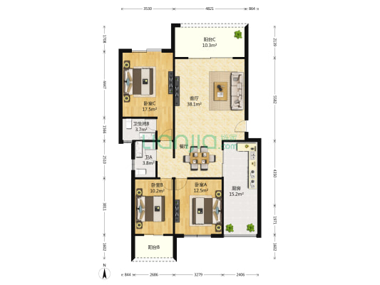 金科阳光小镇四期 3室1厅2卫 119平方
