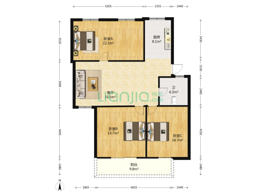 华丰花园 3室1厅1卫 112平方