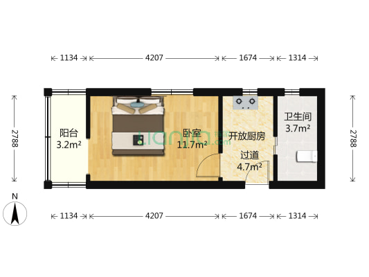 蒋家桥路20号 1室0厅1卫 28平方
