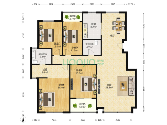 龙园 4室1厅2卫 182平方