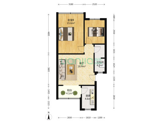 金科苑中街106号 2室1厅1卫 61平方