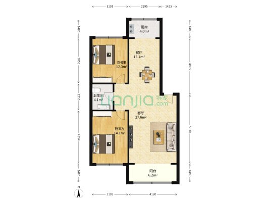 鸿博锦绣花园二区 2室2厅1卫 103平方